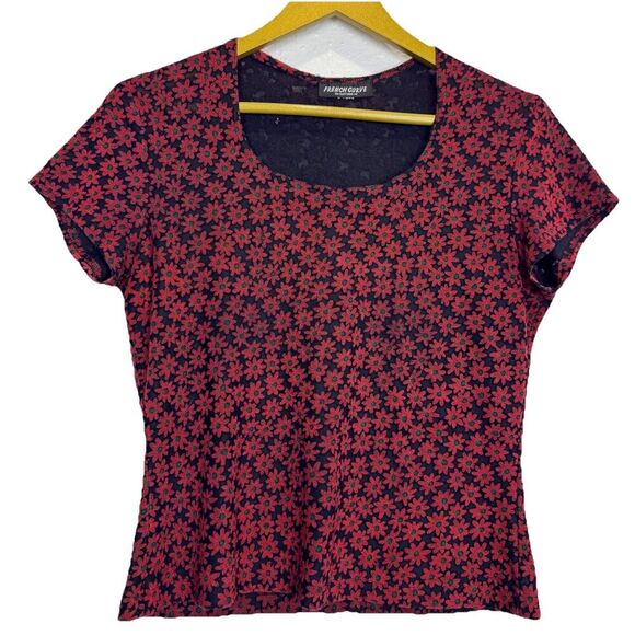 Vintage Y2K Velvet Burnout Floral Short Sleeve Baby Tee Top No Size Fairy Grunge - Picture 1 of 4
